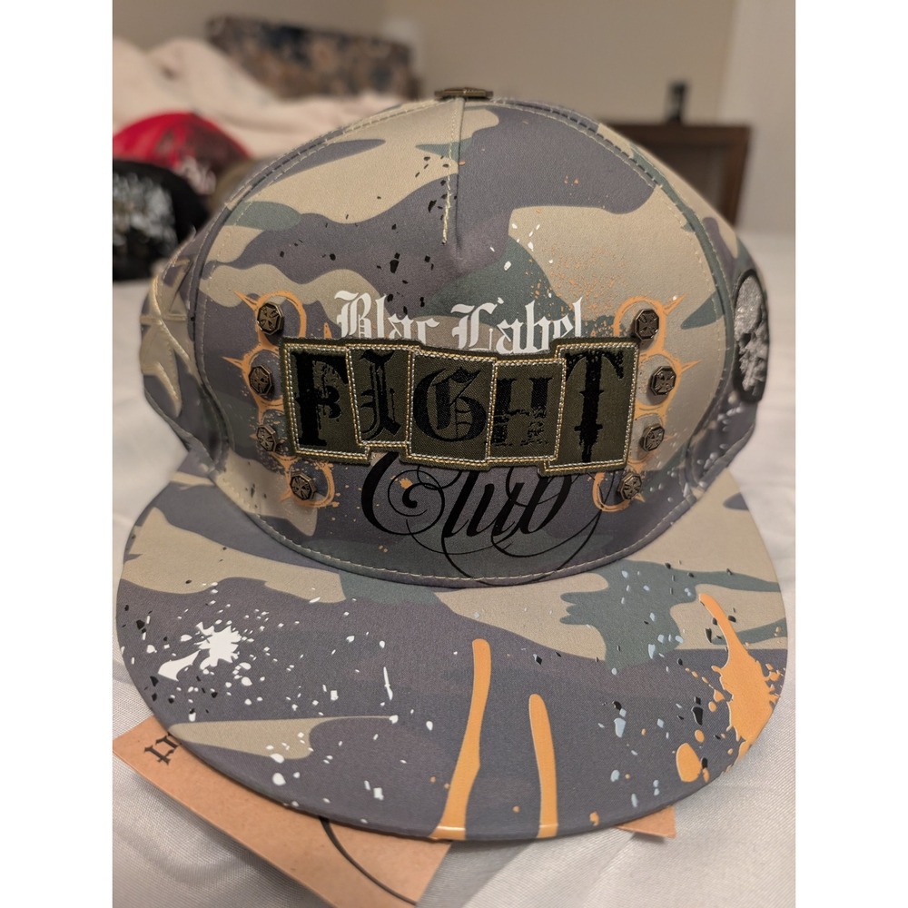 Blac Label Fight Club Trucker Hat Green Camo Snapback Skull Studded